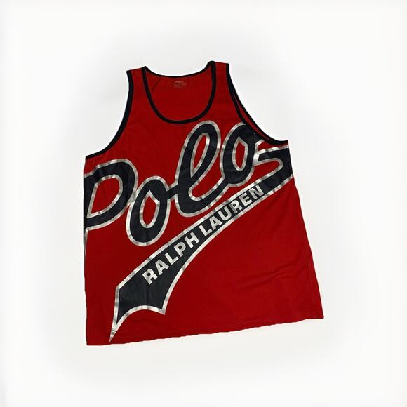 Polo Ralph Lauren Tank Top Sz XL Bubble Logo Shirt Navy Blue Red Performance - Picture 3 of 9